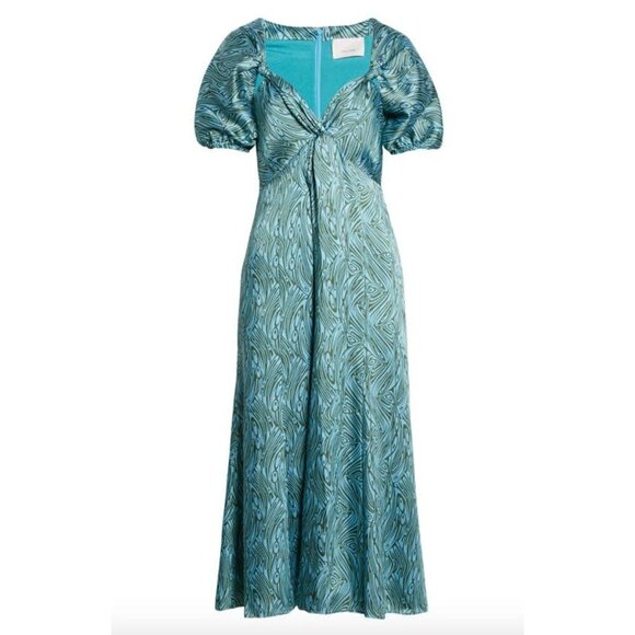 Cinq a Sept Marice Printed Satin Midi Dress Celeste Green Blue Womens 0 - Picture 12 of 12